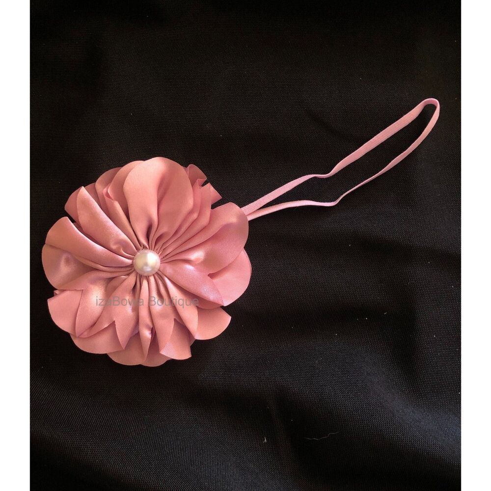 💗HOST PICK💗  Dusty Rose Satin Flower w/ Pearl Center Headband  SPHB2  Handmade